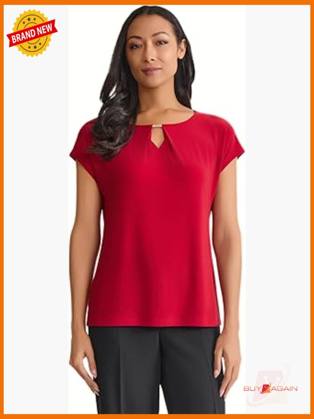 Fitted Cap Sleeve Jersey Top, Keyhole Neck, Polyester Blend, Workwear Essential